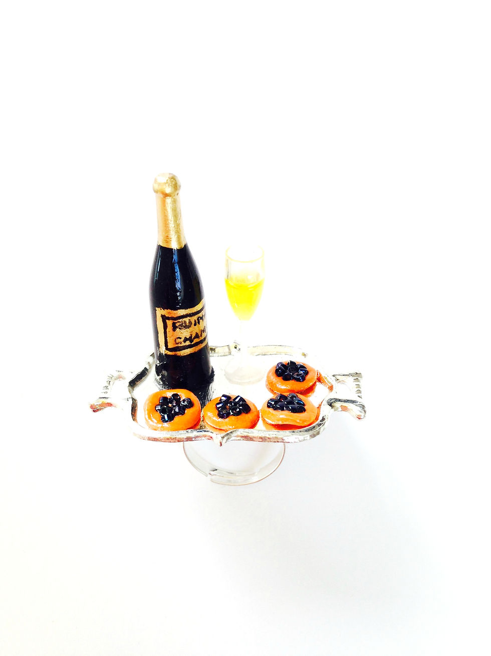 Thumbnail: Bague CAVIAR ET CHAMPAGNE toasts miniatures coupe de champagne unique