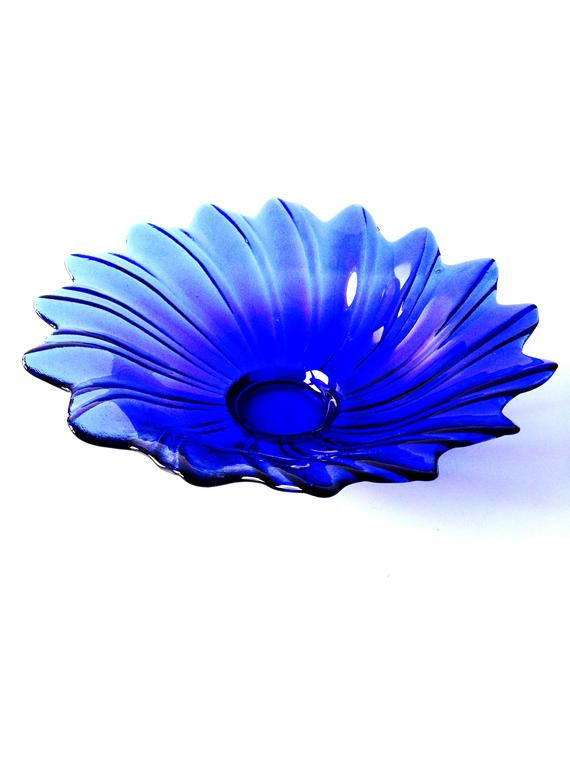 Miniature : Coupe à fruit en verre bleu corolle FLEUR BLEUE