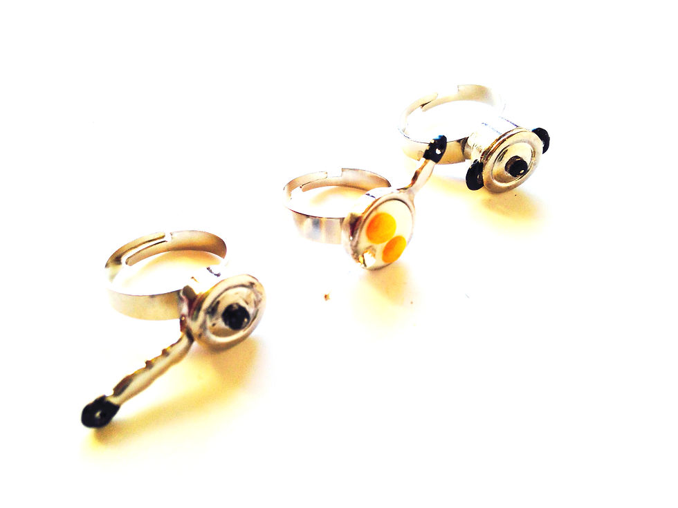 Thumbnail: Bague triple EN CUISINE !! oeuf au plat miniatures, casseroles ajustables