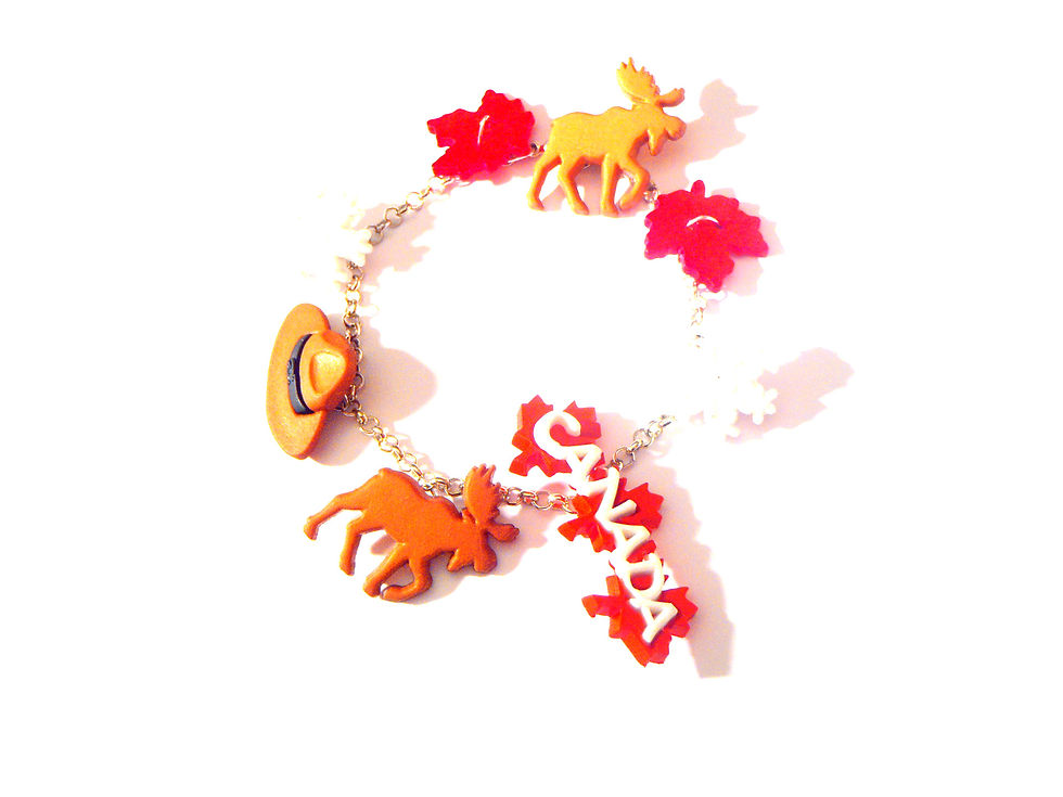 Thumbnail: Bracelet charms LE VOYAGE AU CANADA élans et feuilles d'érables