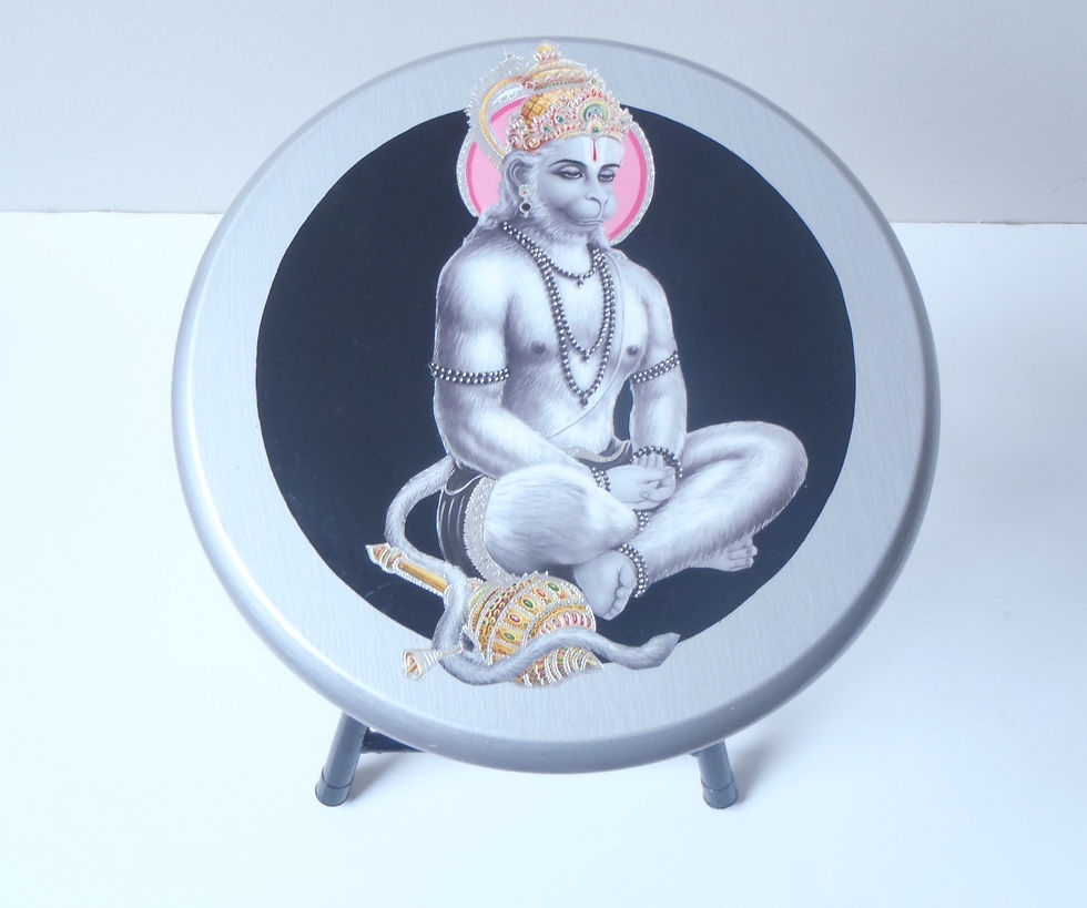 Miniature : Tabouret customisé HANUMAN noir et argent fait main SophieLDesign 