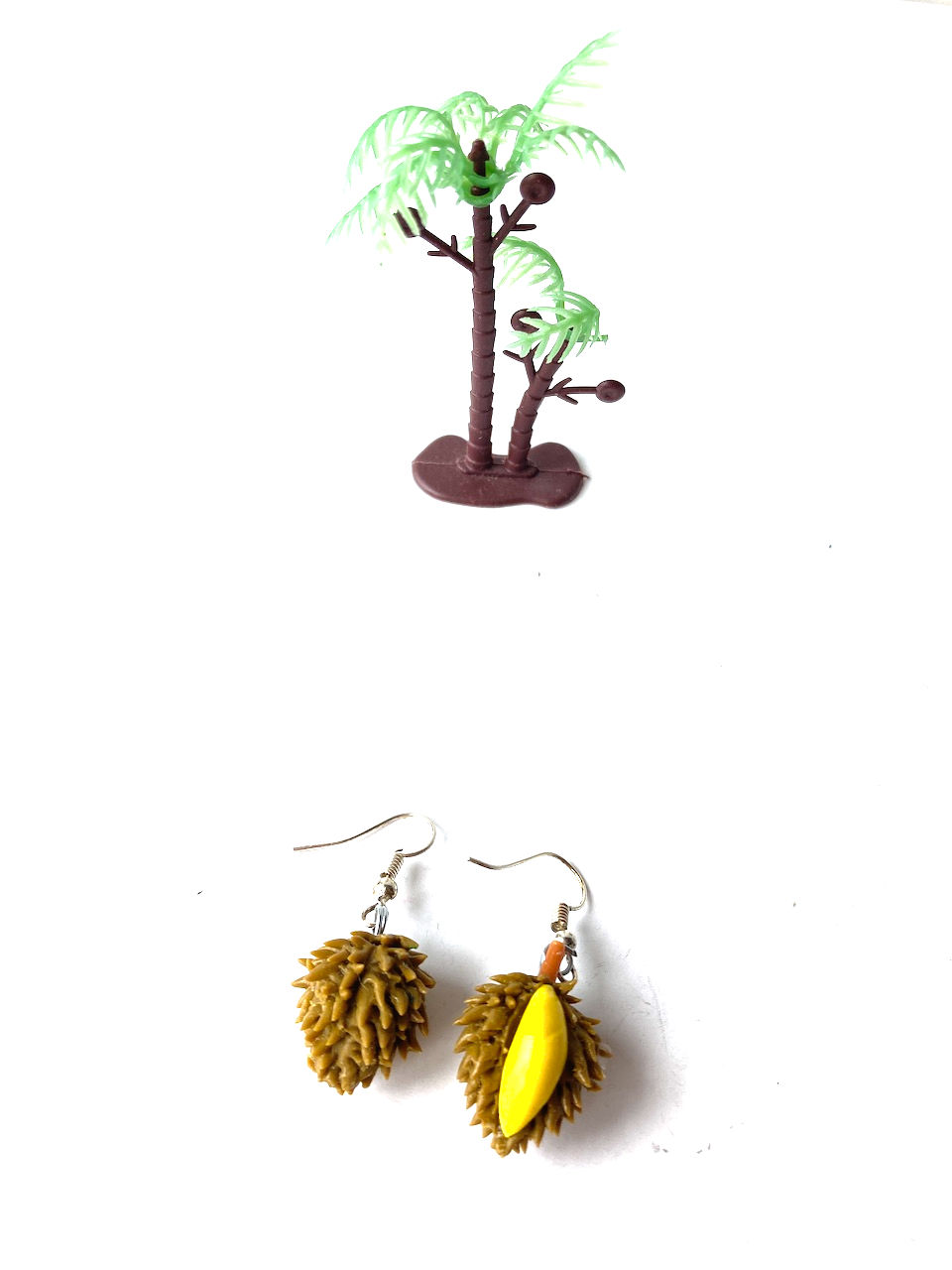 Boucles d'oreilles Les DURIANS miniatures kaki jaune pâte polymère