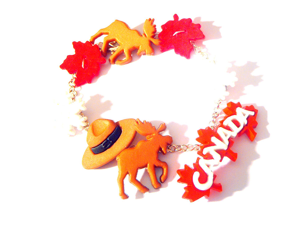 Thumbnail: Bracelet charms LE VOYAGE AU CANADA élans et feuilles d'érables