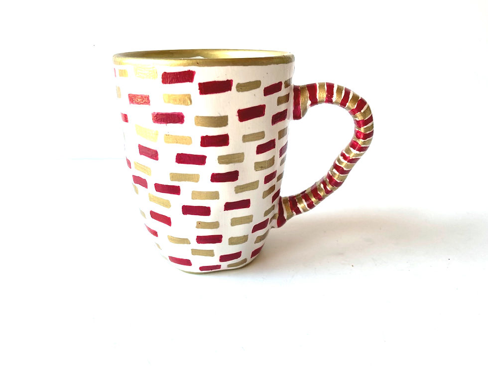 Miniature : mug peint à la main rouge et or en porcelaine Shangai par SophieLDesign