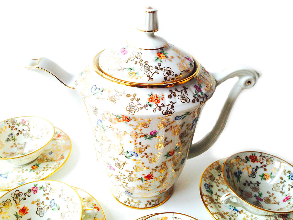 Miniature : Service à thé petites fleurs dorées, ravissant, Porcelaine de Limoges vintage
