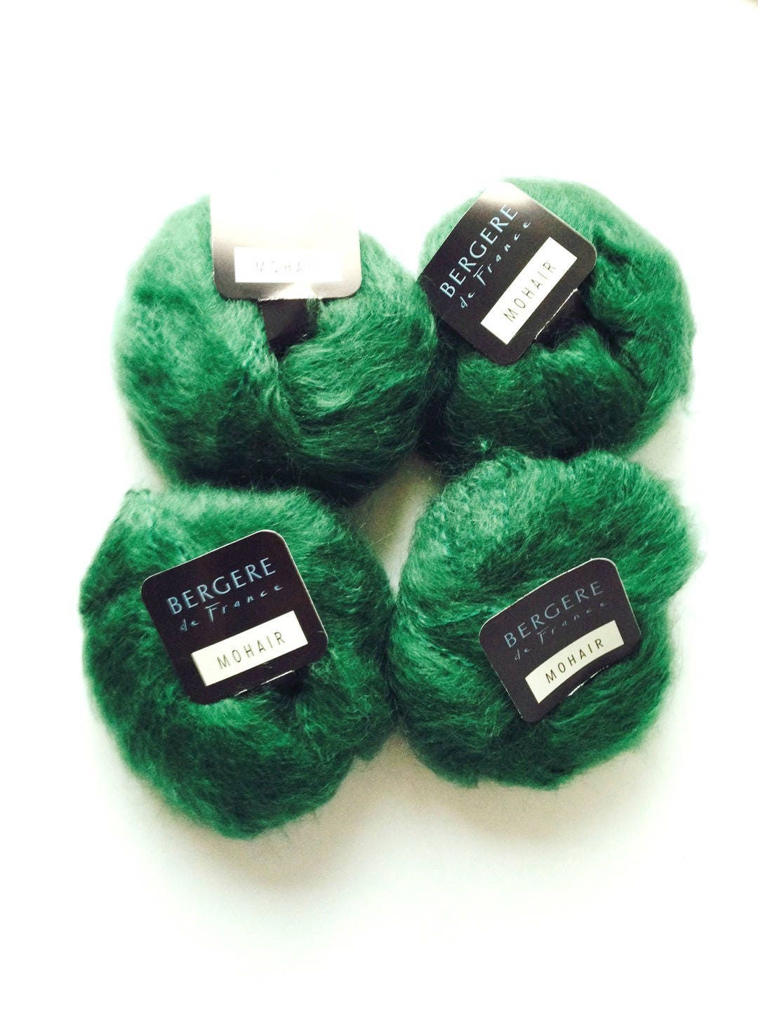 4 pelotes de laine MOHAIR Bergère de France VERT SAPIN