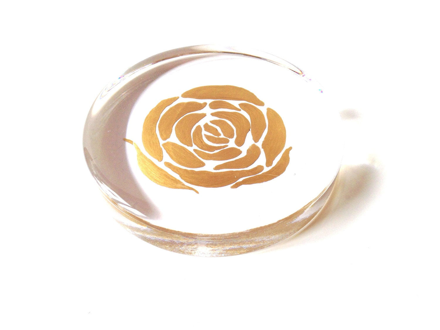 Presse-papier en cristal de Portieux avec ROSE OR peinte
