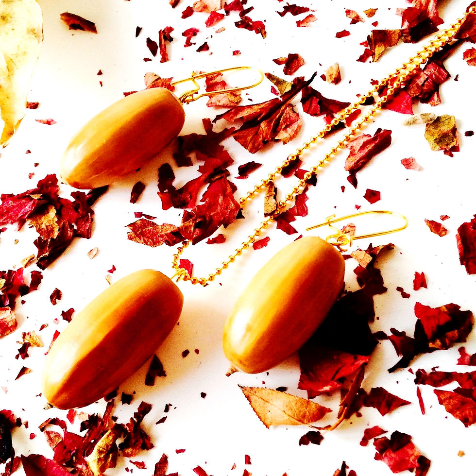 Thumbnail: Parure BELLE D'AUTOMNE boucles d'oreilles et sautoir en glands de chêne