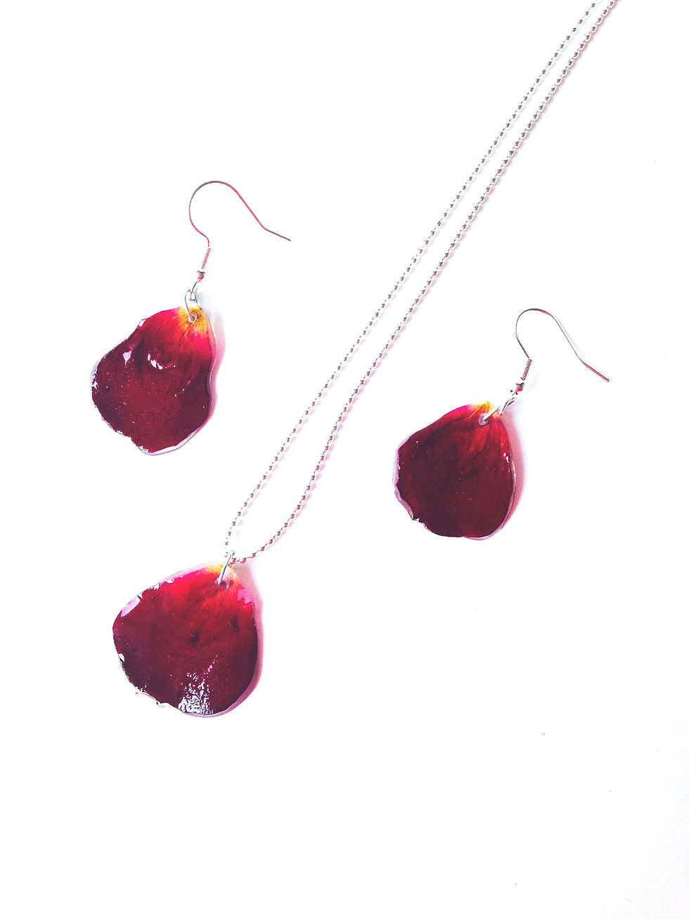 Thumbnail: Parure de bijoux PÉTALES DE ROSE rouge sombre vraies pétales