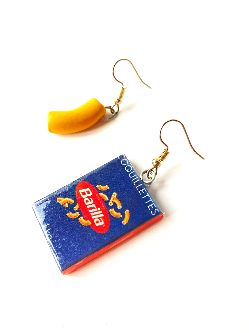 Thumbnail: Boucles d'oreilles COQUILLETTES pâtes et boîte miniatures faites main