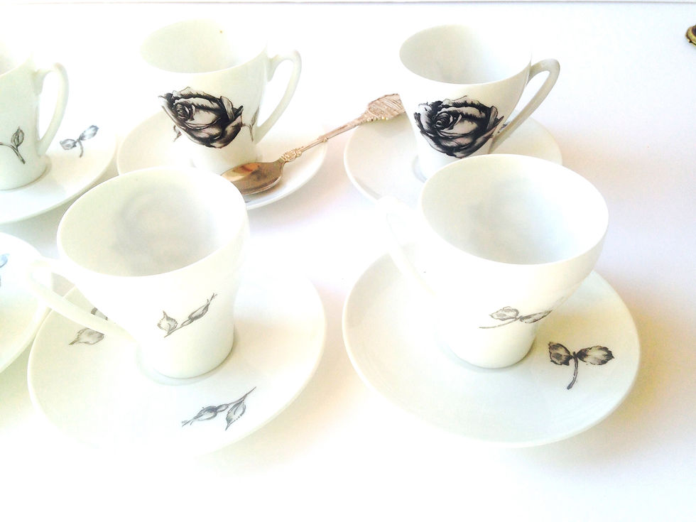 Miniature : Service à café 6 tasses ROSE NOIRE Limoges porcelaine ultra fine