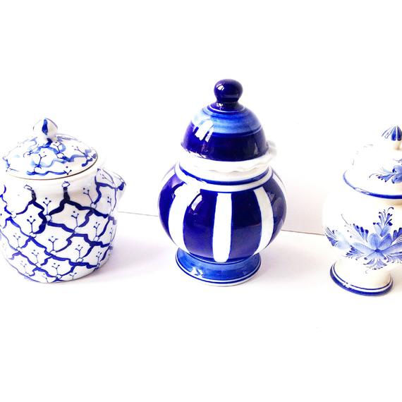 Miniature : Pots en céramique PUEBLA bleus et blancs