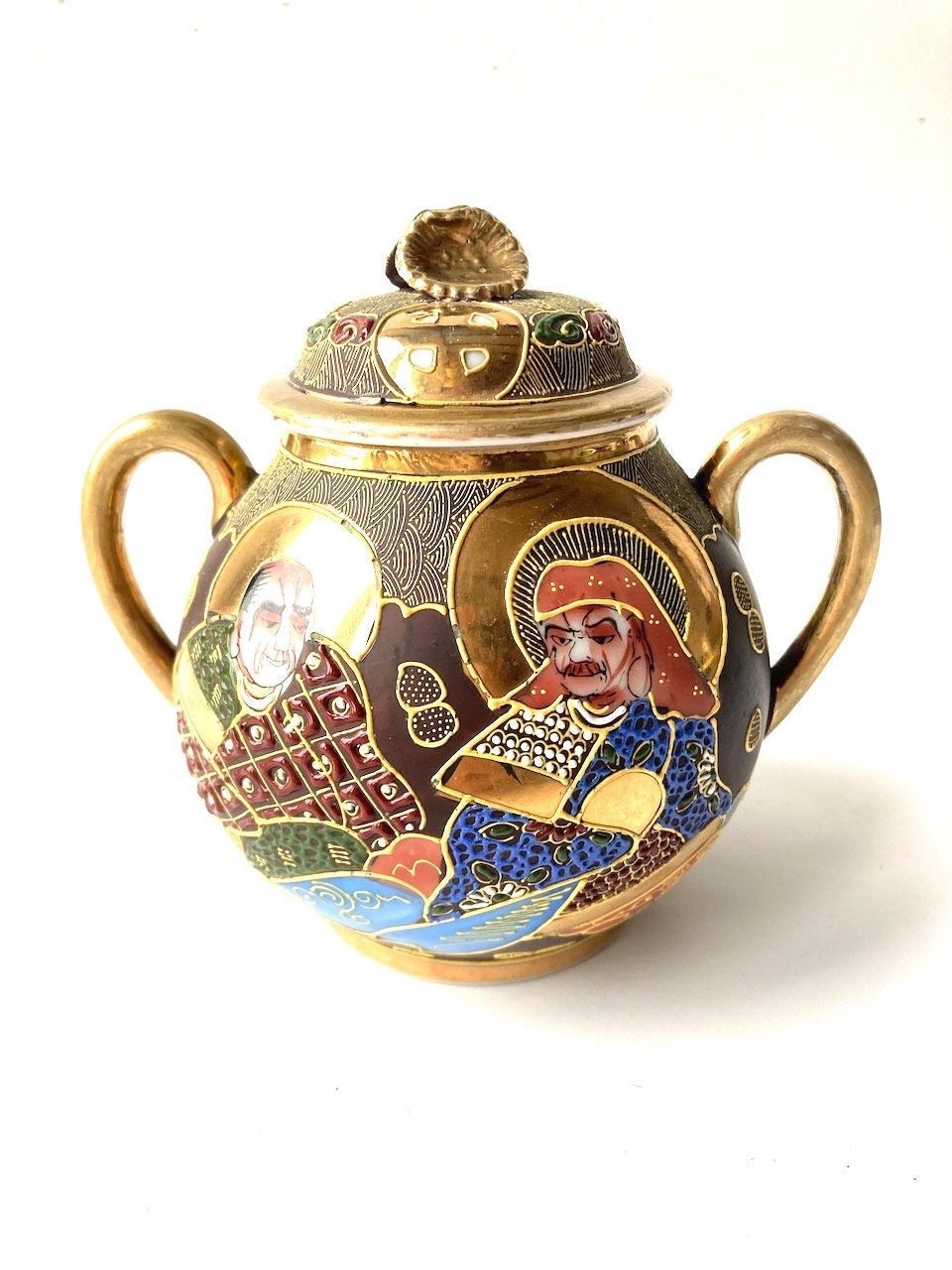 Miniature : Sucrier SATSUMA rouge et or dessins d'art japonais