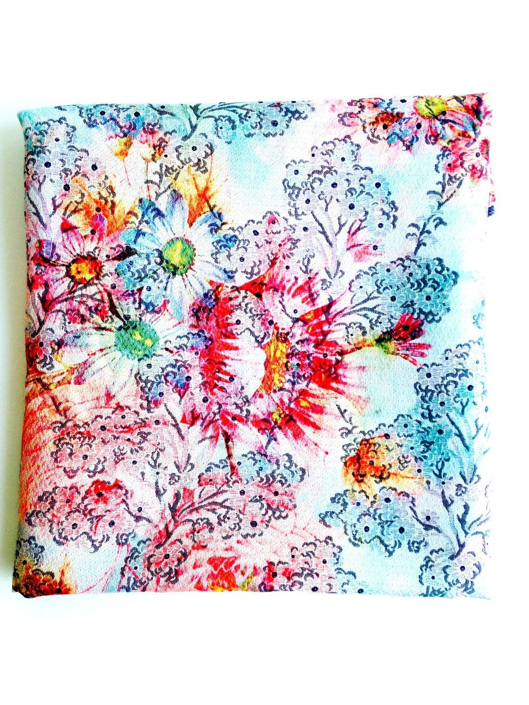 Très beau coupon de tissu type soie AQUARELLE bleu rose multicolore  130 X 68 cm