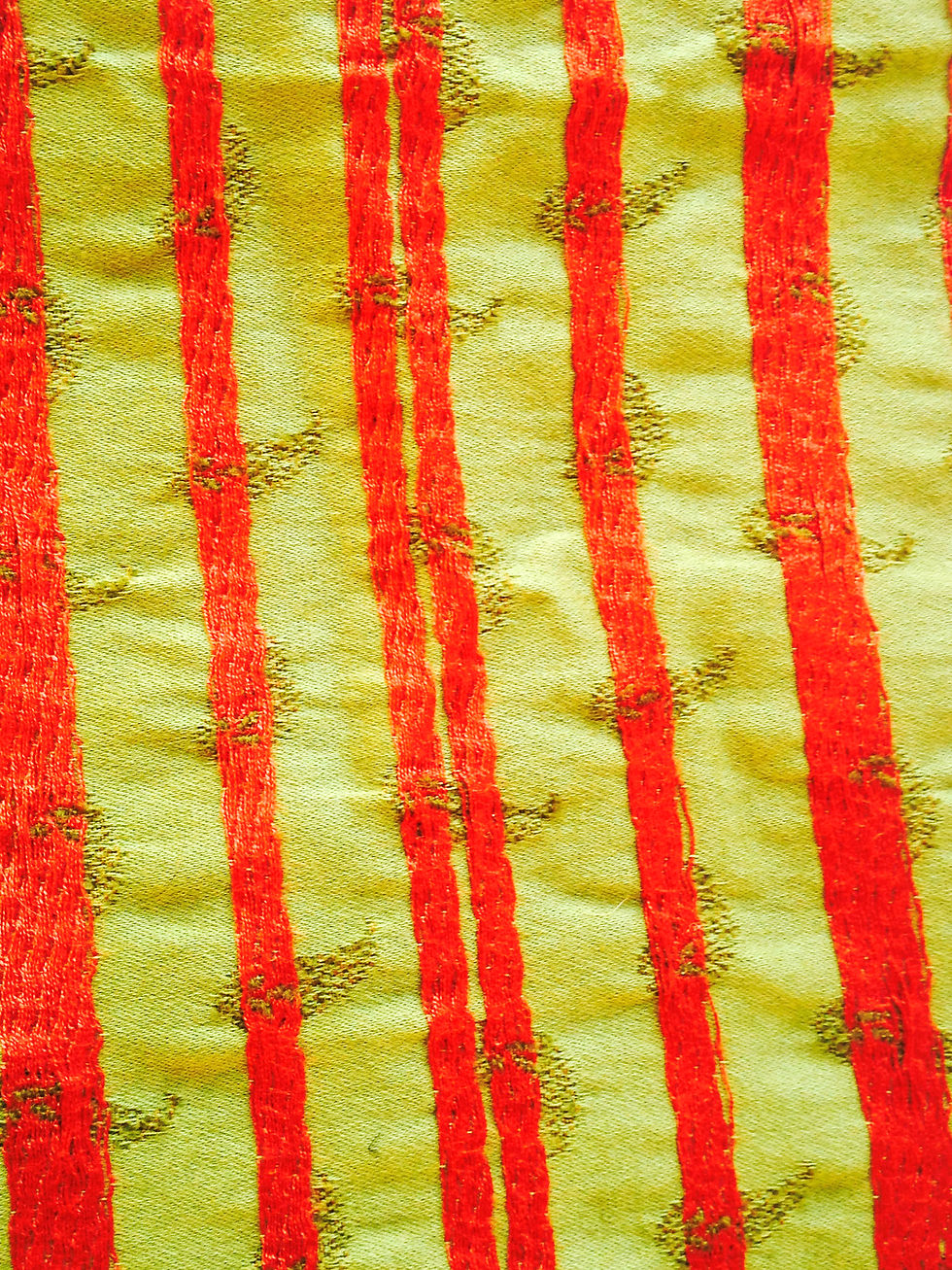 Miniature : Tissu vert tapissier broderies motif cachemire ou rayé vert et rouge