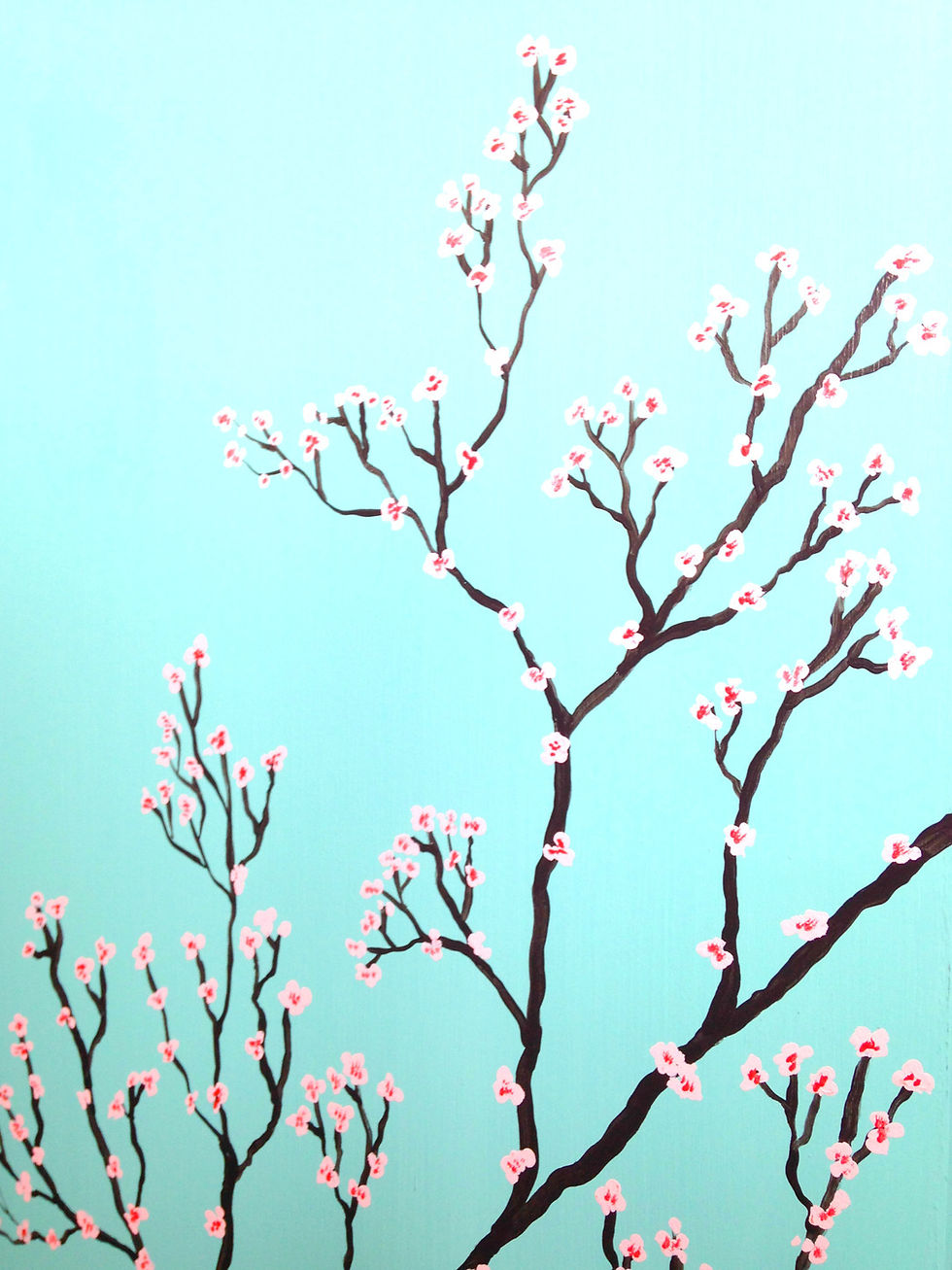 Miniature : detail du decor fleurs de cerisier sur meuble recycle