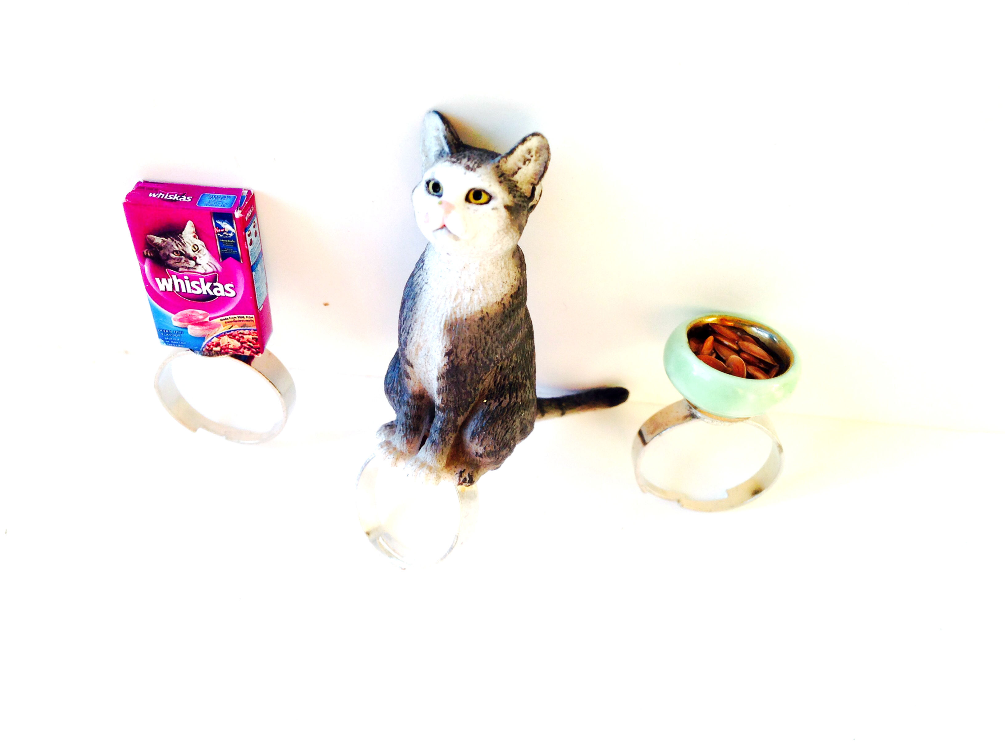 Bague MI-A-OU. Bague triple anneaux ajustables, bague chat
