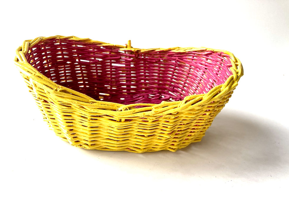 Miniature : Corbeille mini panière recyclage peinte à la main jaune rose fuchsia