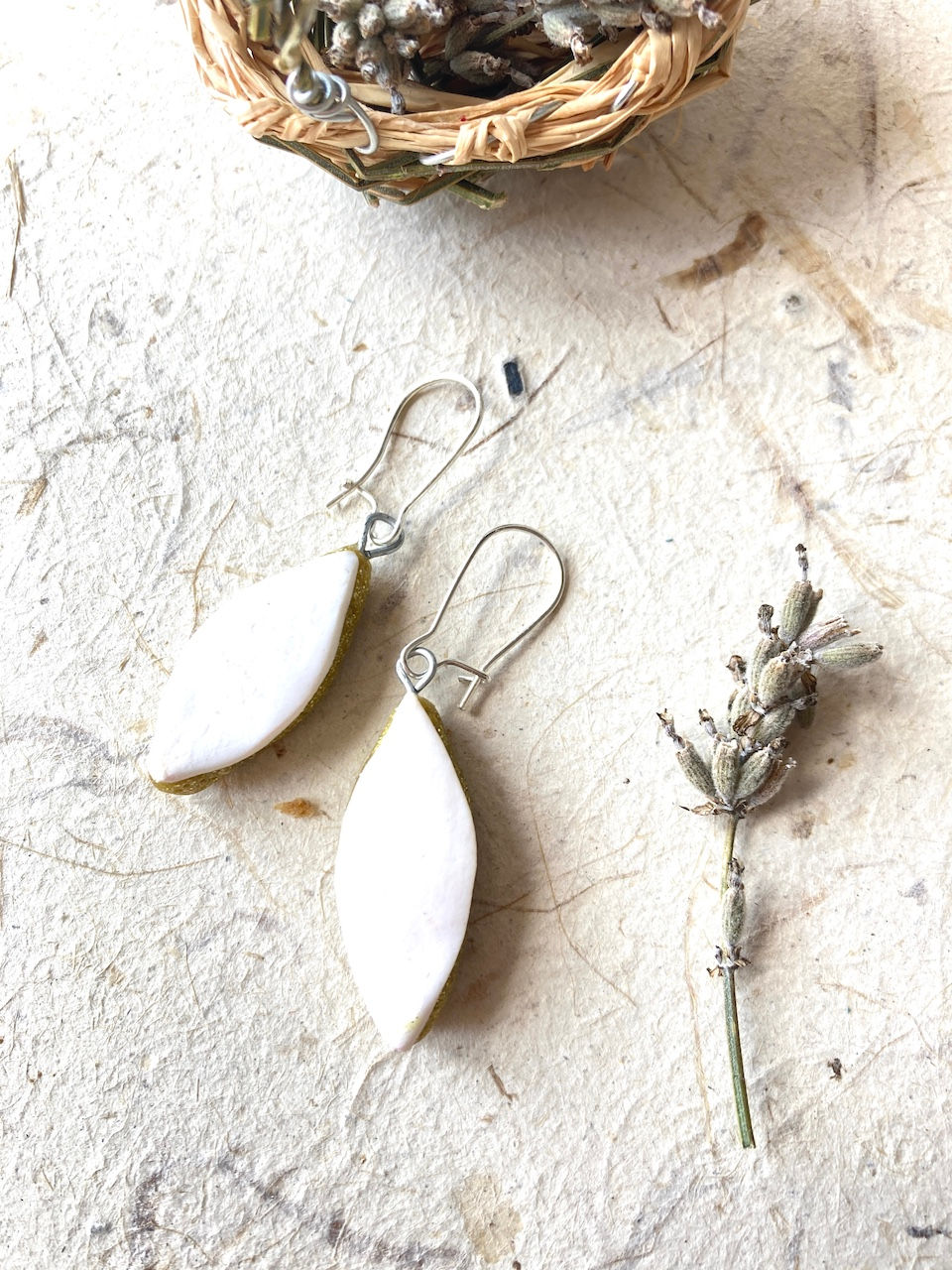 Thumbnail: handmade dangle earrings calissons of Provence by The Sausage Jewels
