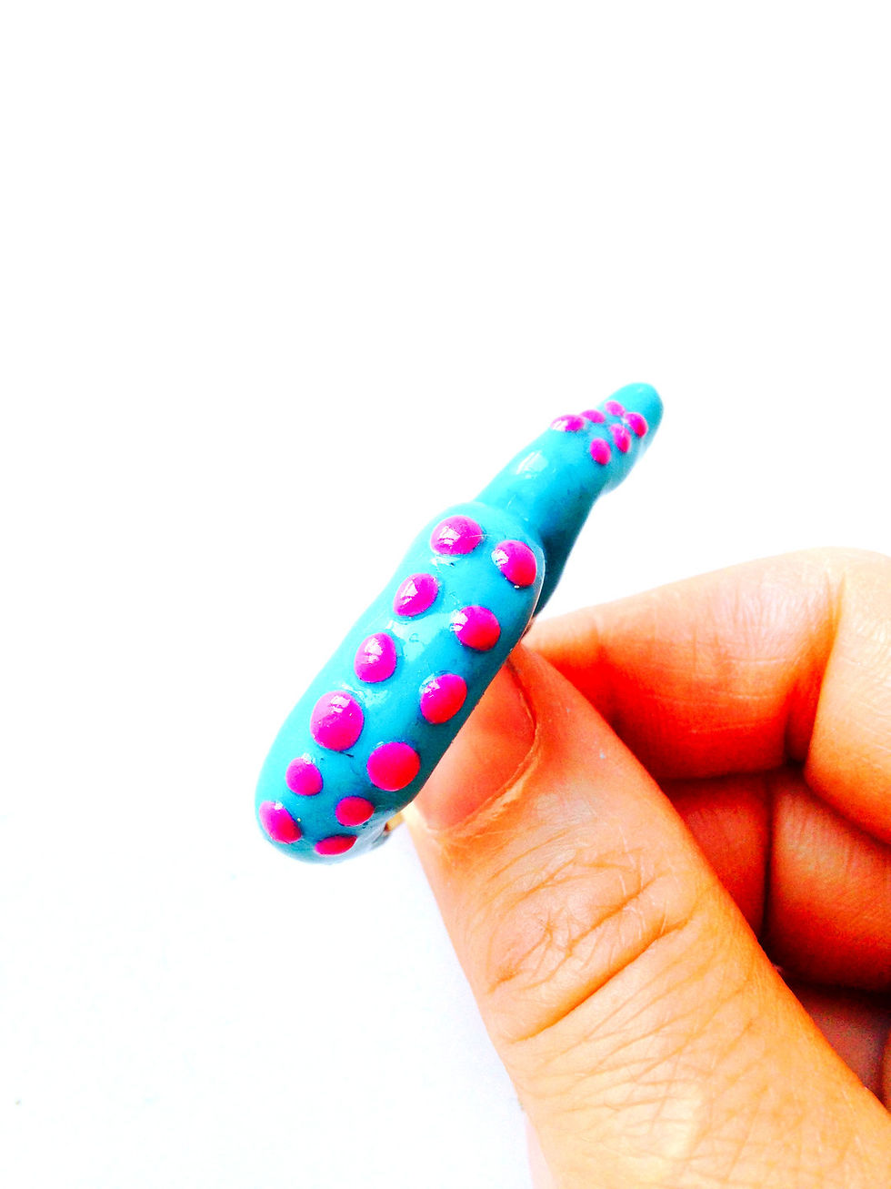 Thumbnail: Bague LE TENTACULE bleu turquoise rose ©️ 2011 fait main