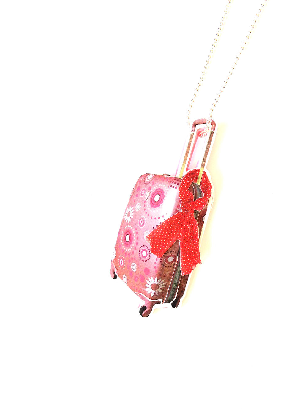 Thumbnail: Sautoir LA CHOCHOTTE ou la CHICHITEUSE , valise à roulettes rose 2D