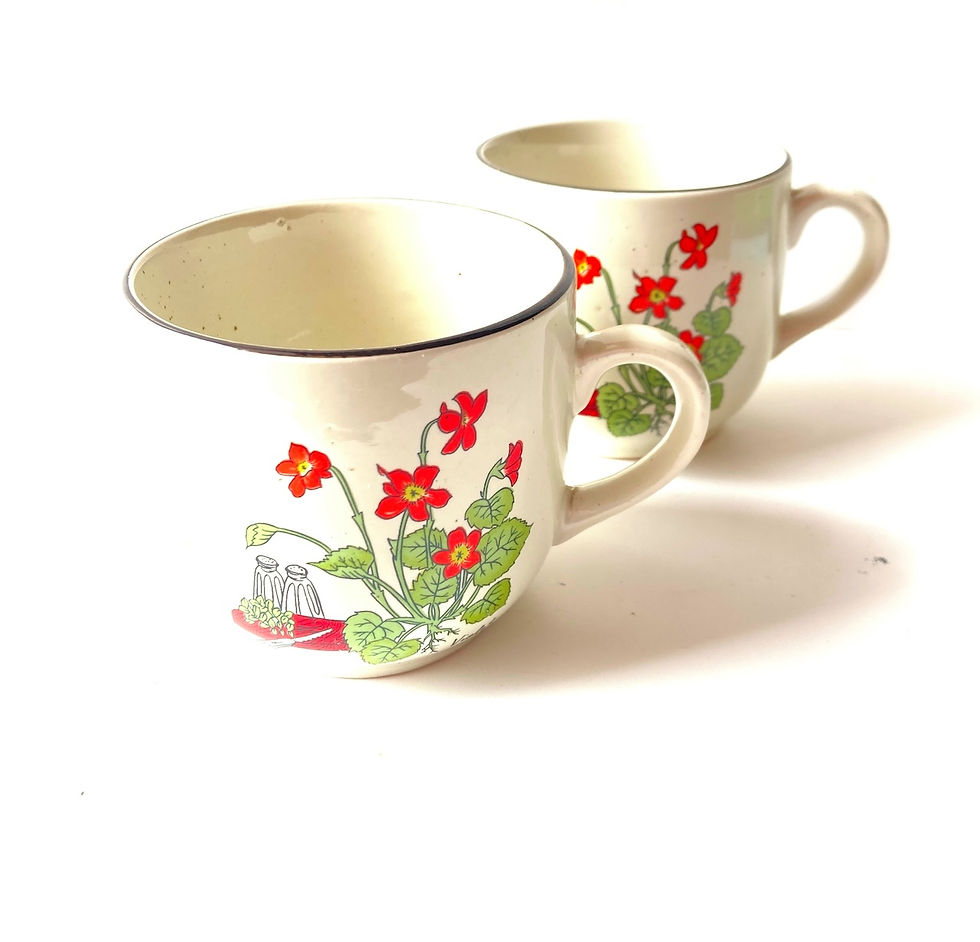 tasses en gres beige blanc avec fleur rouge vintage All Things Natural France