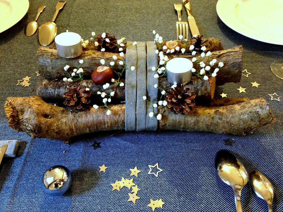 Miniature : Centre de table RONDINS ET JEAN bois naturel bougies