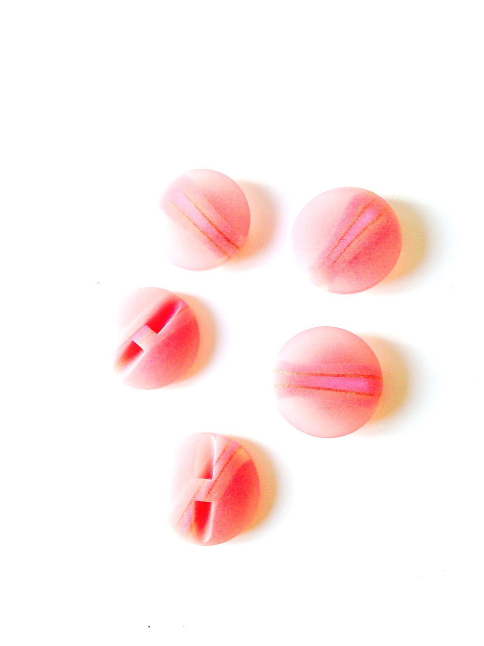 Miniature : 5 boutons vintage translucides rose et doré ronds