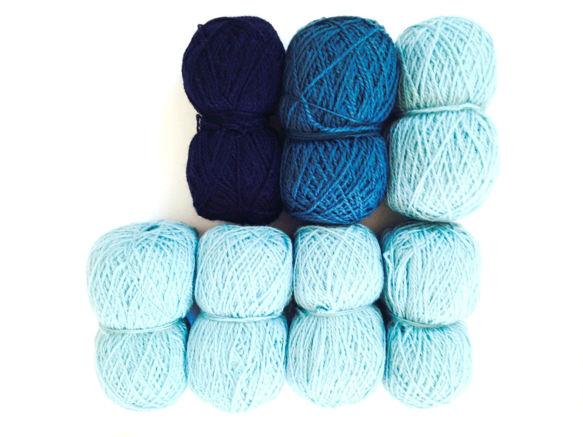 Lot de Laines Bleues GRADIENT dégradé de bleus 100% pure laine