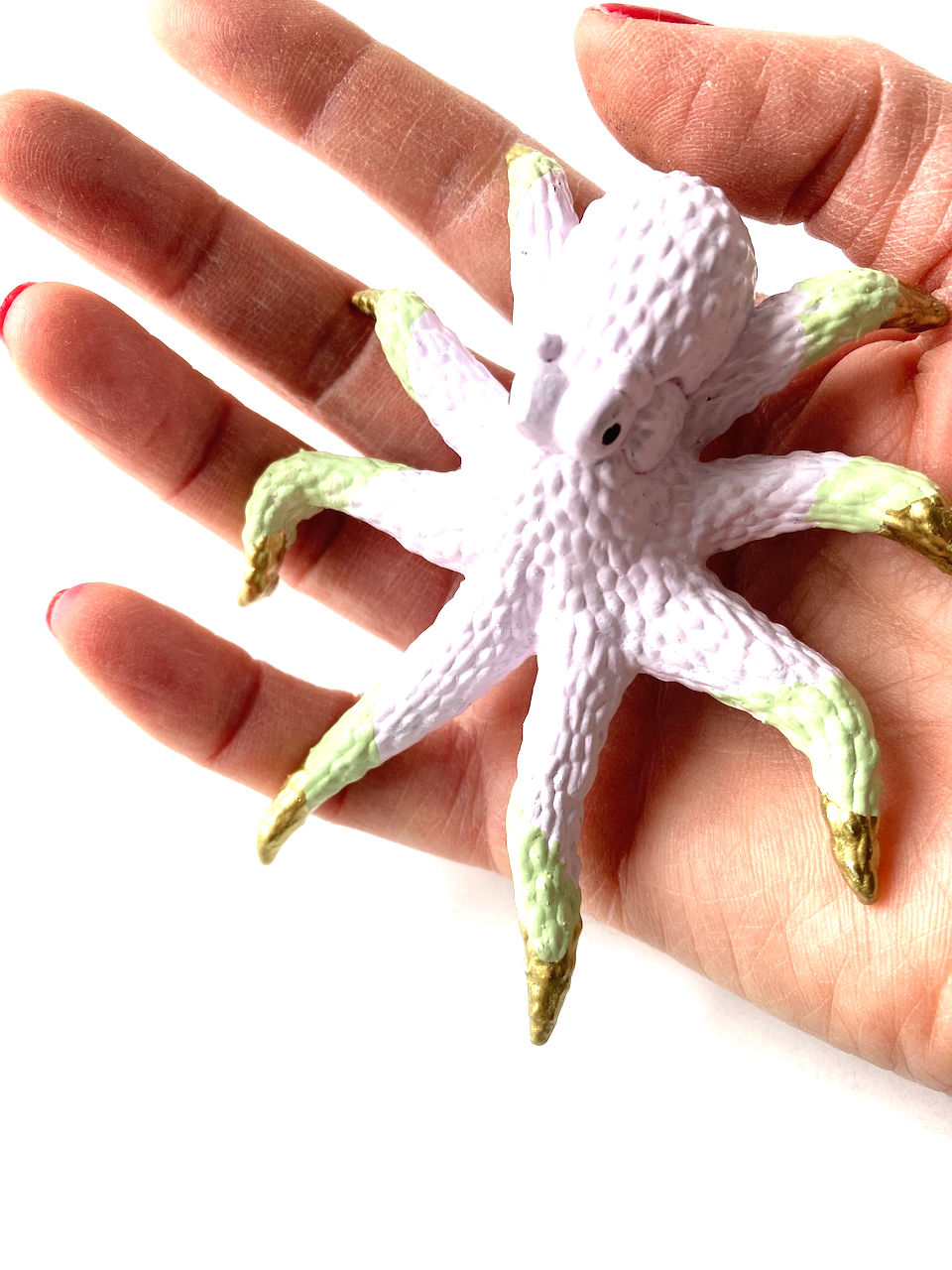 Thumbnail: Broche PIEUVRE GÉANTE mauve dorée et verte jouet recyclé