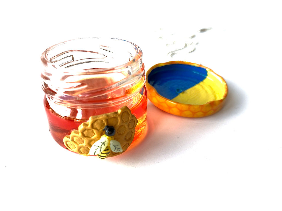 Thumbnail: Sautoir Le P'TIT POT de MIEL en verre miniature avec abeille rayon de miel 