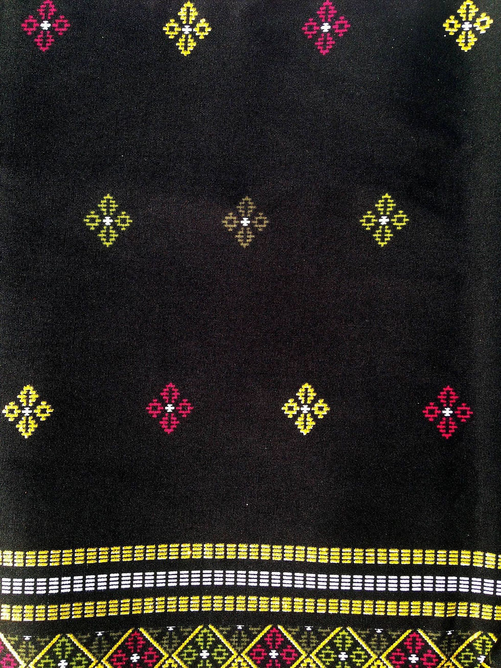 Miniature : Batik Indonésien, rebrodé couleur NOIR DORÉ motifs géométriques floraux