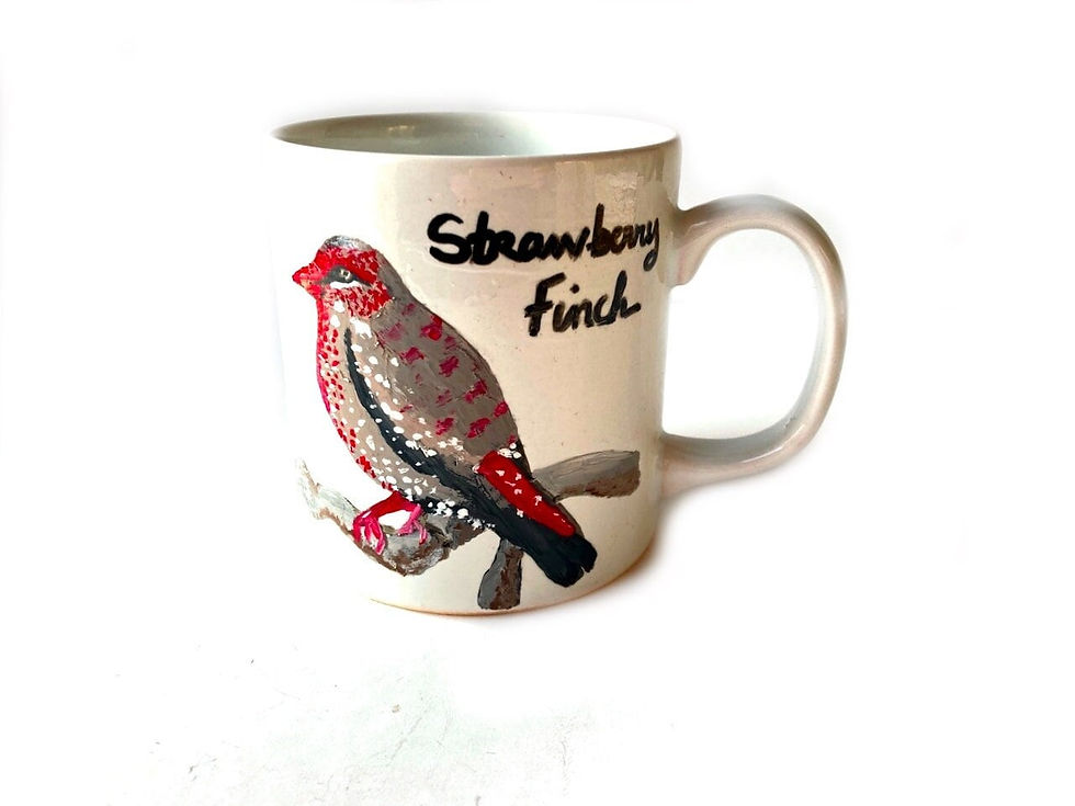 Thumbnail: Mug oiseaux peints à la main CARDINAL ET BENGALI