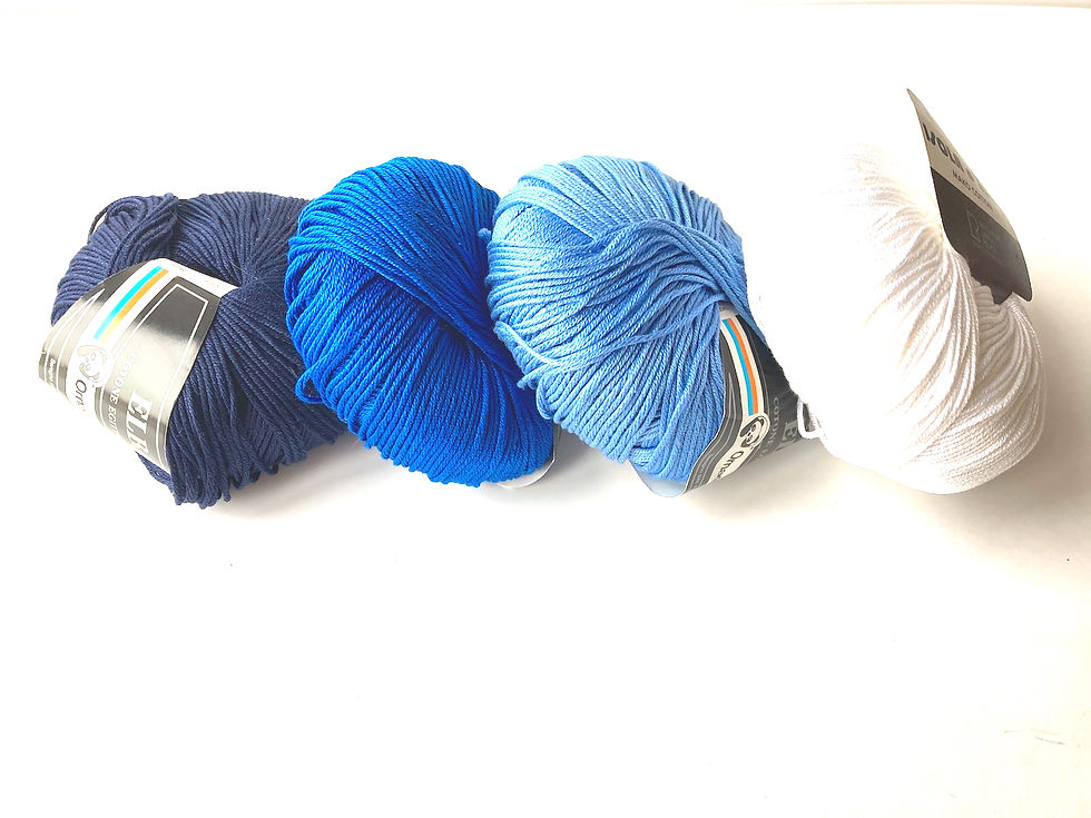 Miniature : Coton mako mercerisé lot de 4 pelotes couleurs bleu au blanc coton égyptien