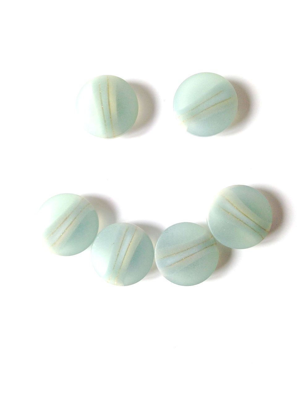 Miniature : Lot de 6 très beaux boutons vintage, translucides, couleur JADE / VERT D'EAU