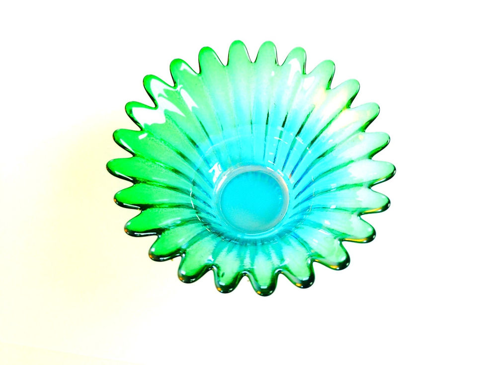 Miniature : Coupelle à dessert corolle bleue turquoise et vert, en verre