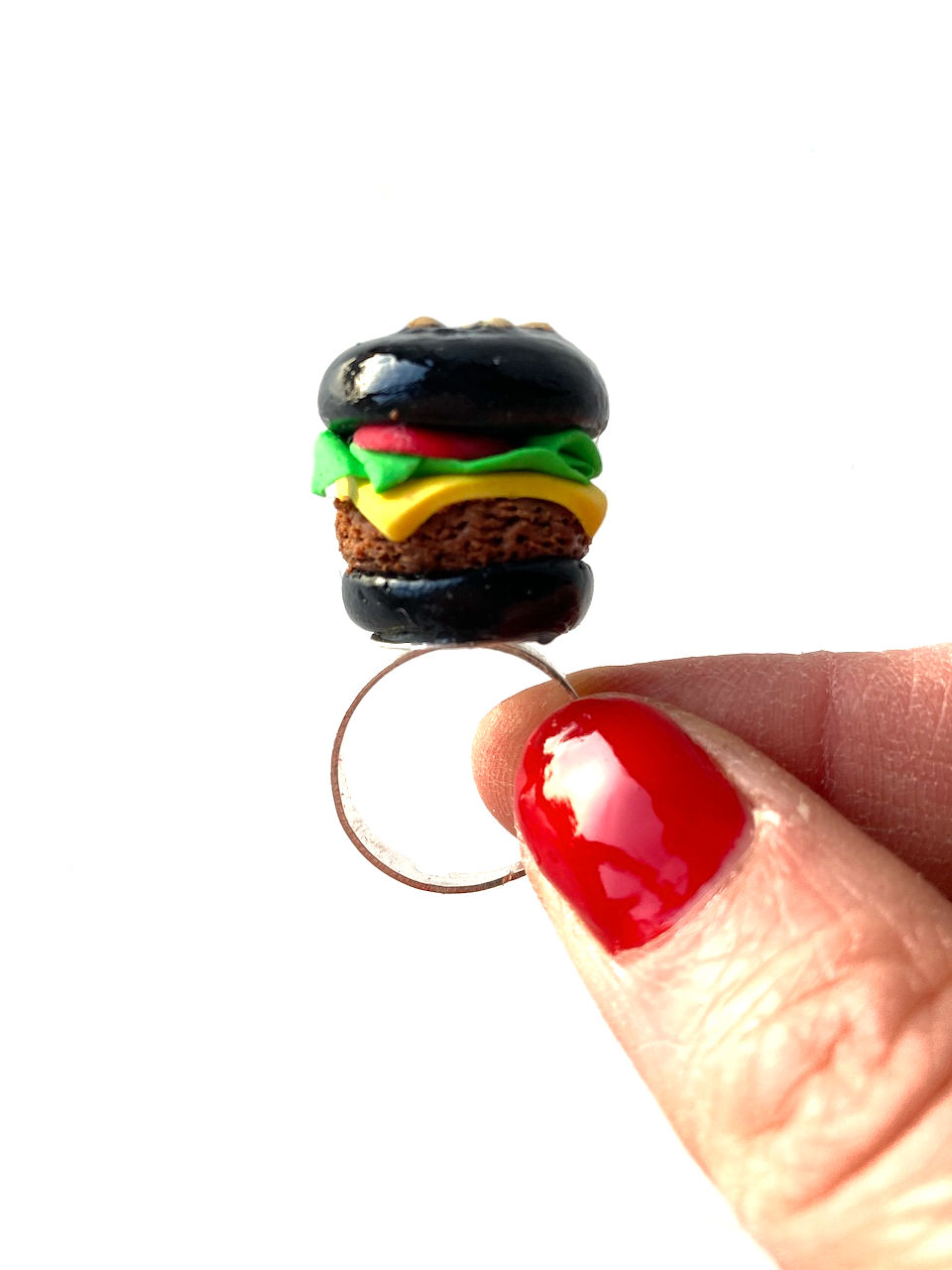 Thumbnail: bague hamburger noir mini food burger blackburger cheeseburger ring The Sausage Jewels