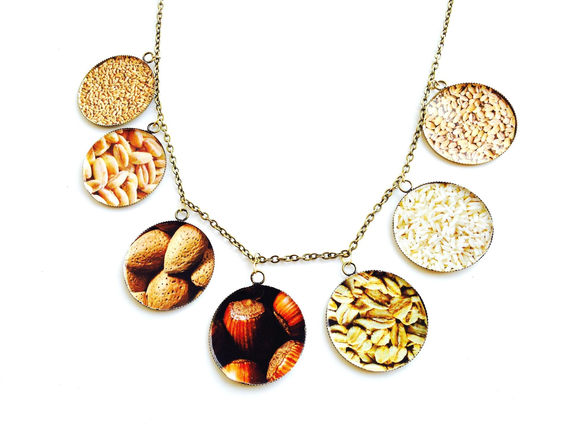 Collier BELLE DES CHAMPS 7 médaillons couleur bronze, céréales
