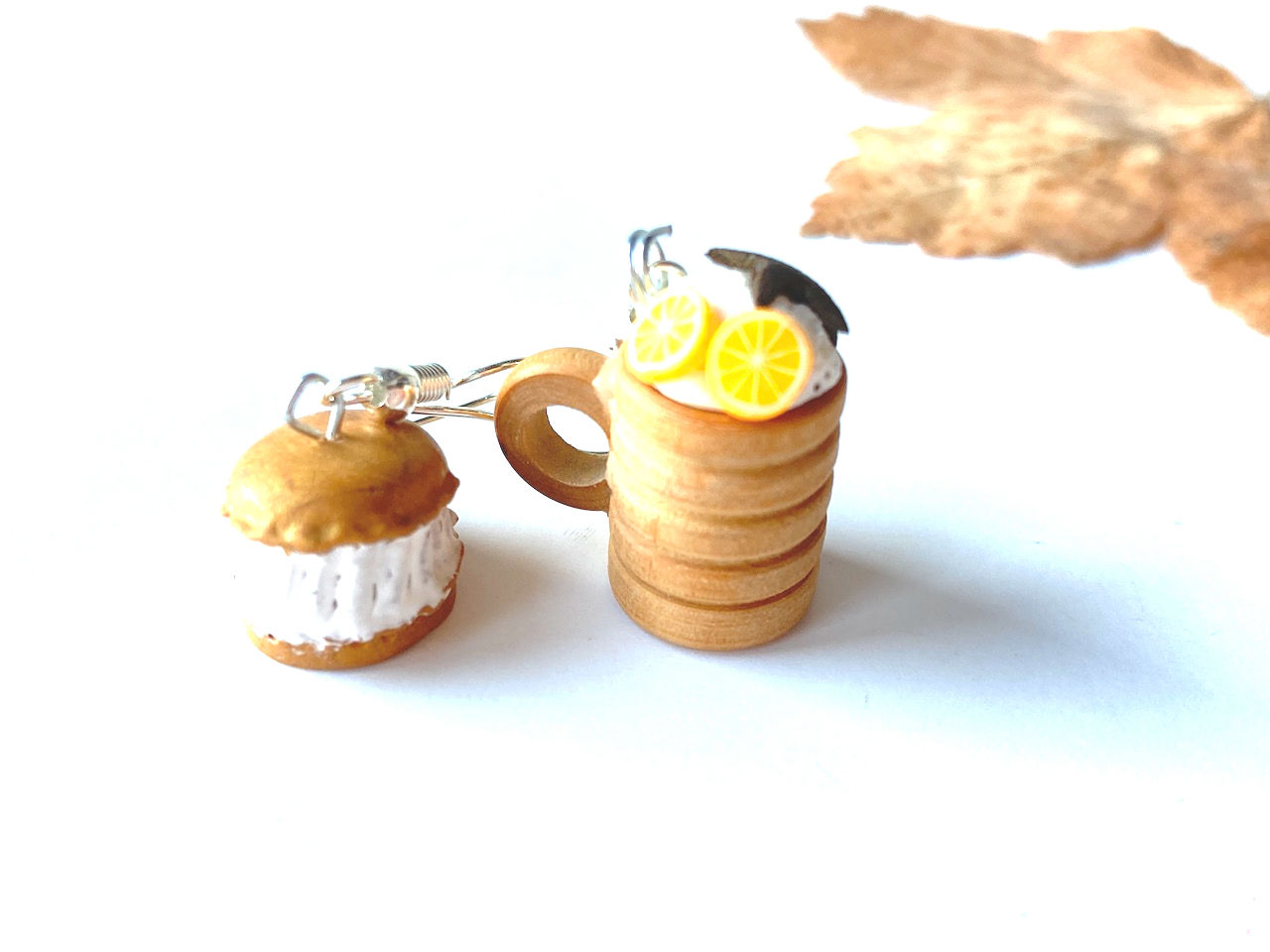 Boucles d'oreilles ORANGE SPICE LATTE tasse miniature en bois petit chou