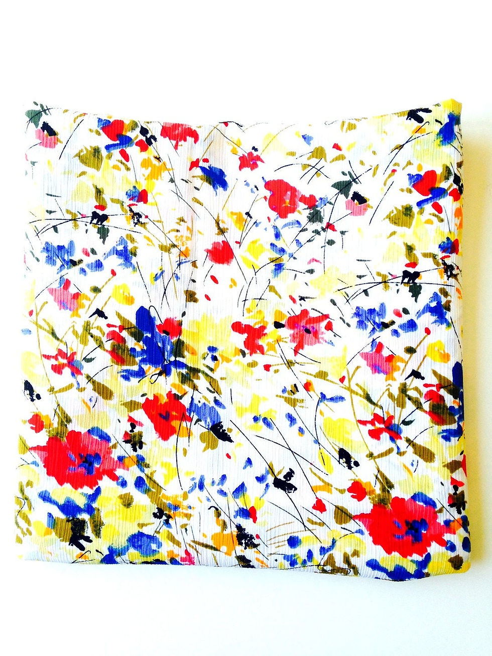 Miniature : Coupon de tissu crêpe, PRINTEMPS motif fin et fleuri, 153 X 103 CM rouge, bleu