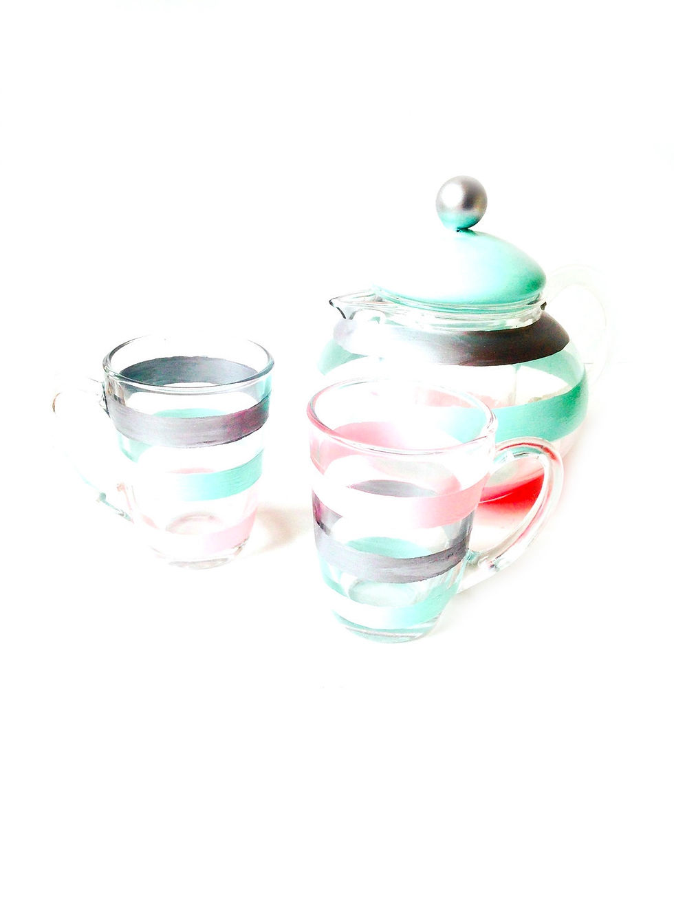 Miniature : Service à thé en verre peint à la main TEA SET pastel par SophieLDesign