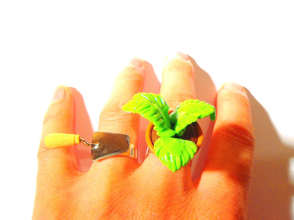 Thumbnail: Bague double JE JARDINE plante en pot miniature