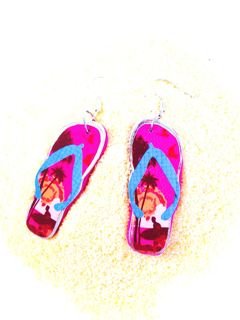 Thumbnail: Boucles d'oreilles LA TONG HAWAIIENNE tongs miniatures fuchsia