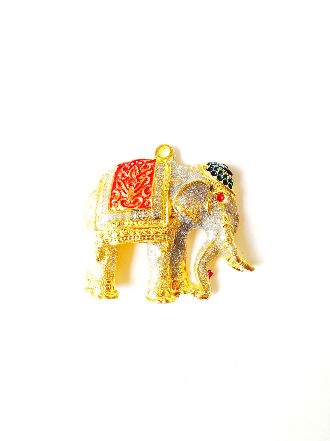 Pendentif Thaï éléphant, pailleté et doré