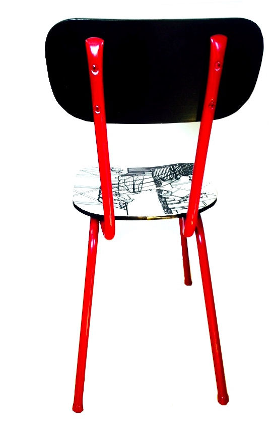 Miniature : Chaise d'Art Paris EUGÉNIE noir blanc et rouge dessin à la main