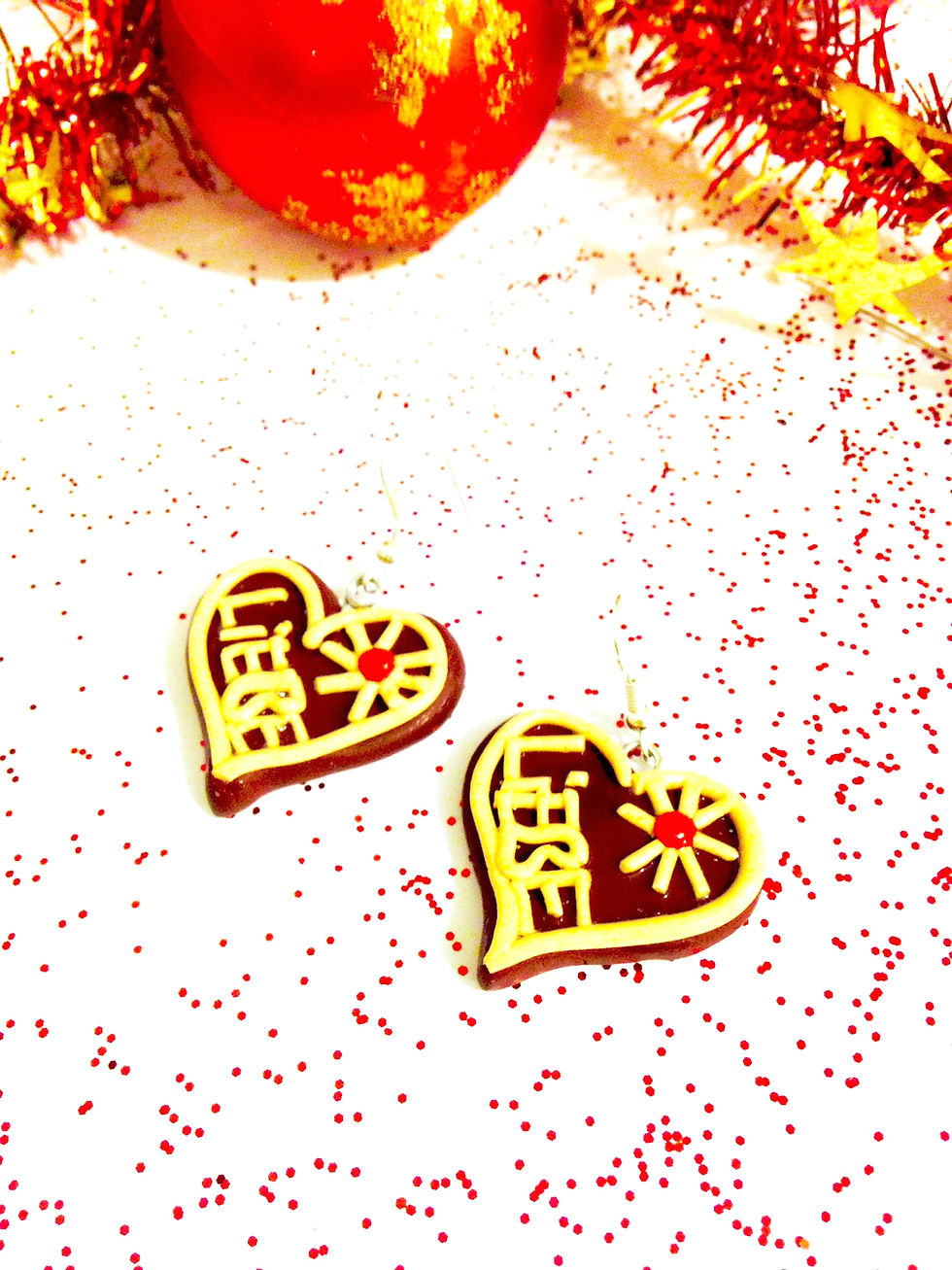 Thumbnail: Boucles d'oreilles CŒURS PAIN D'ÉPICES Noël en Alsace 