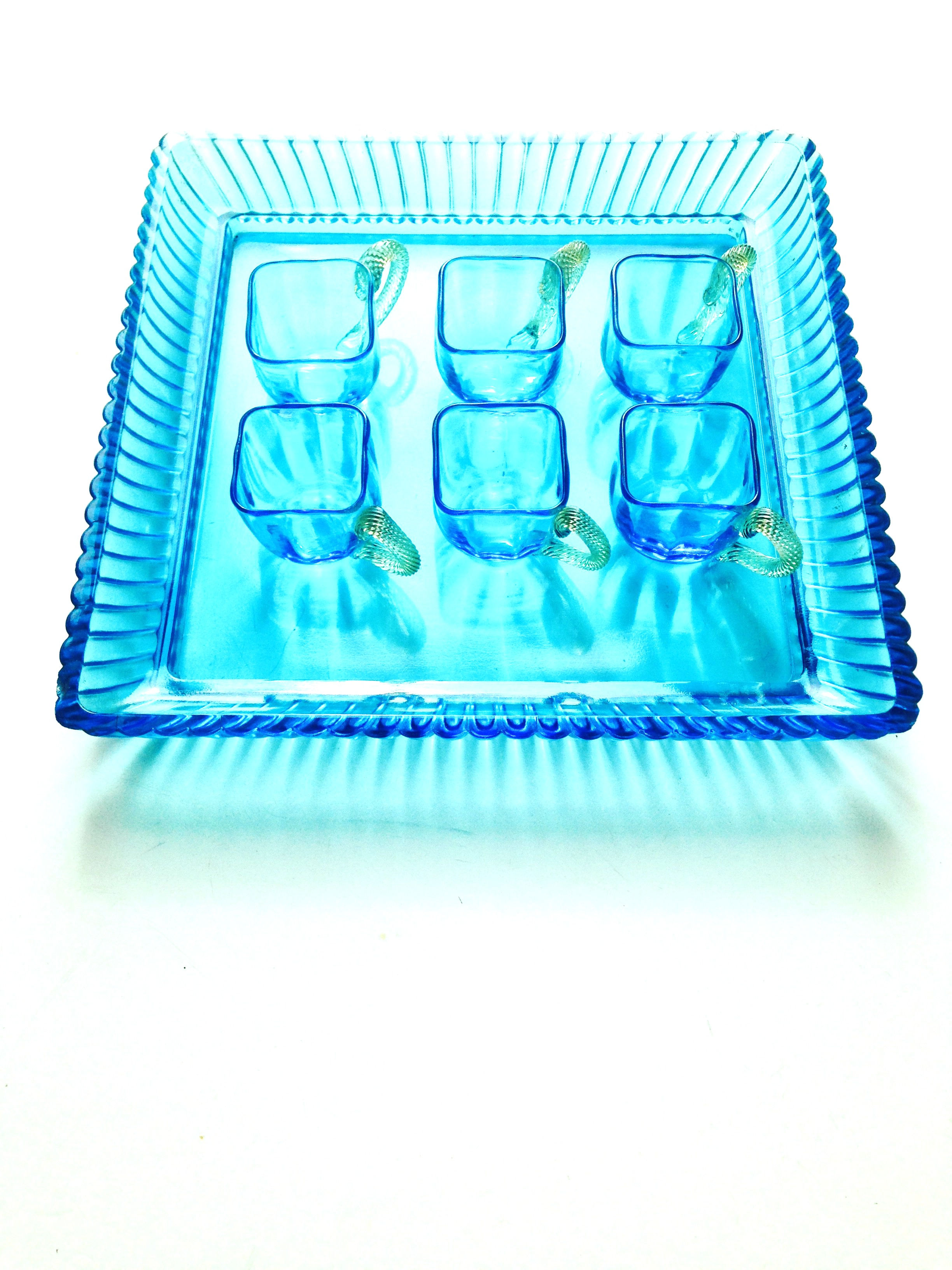 Service à liqueur GEORGE SAND, cristallerie de Baccarat, vintage bleu turquoise
