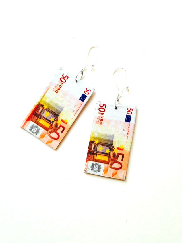 Boucles d'oreilles LES EUROS miniatures 50 euros