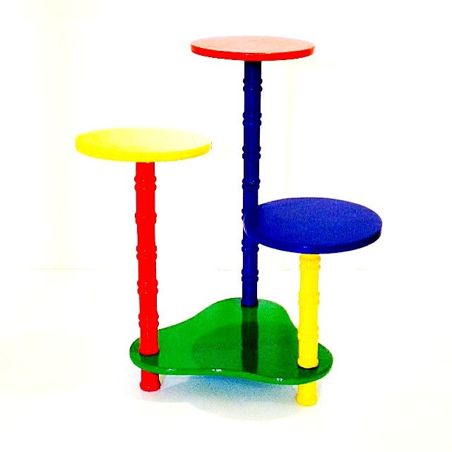 Miniature : porte plante en bois peint multicolore objet recyclé sophieldesign