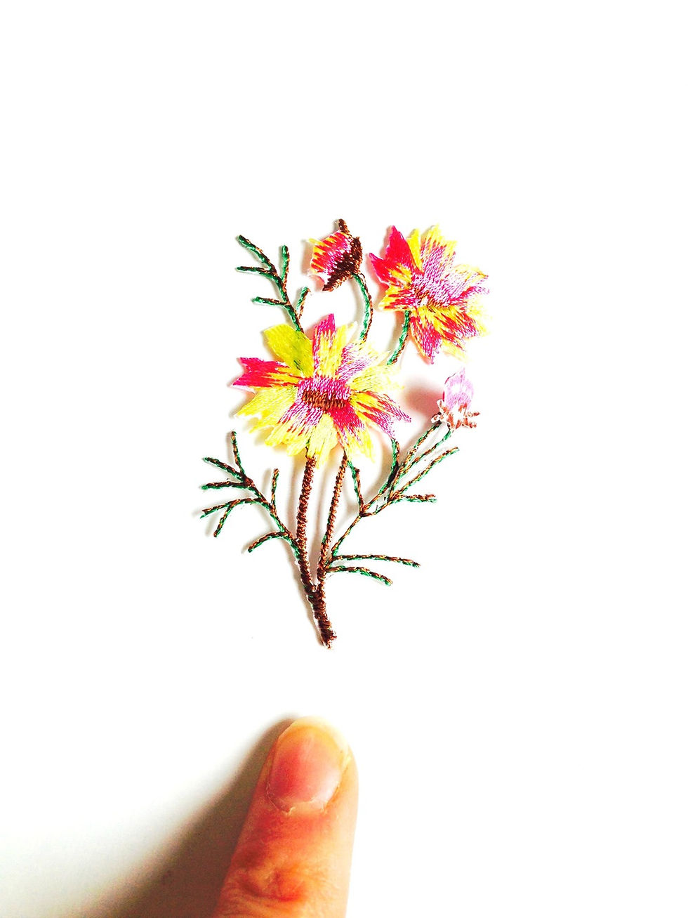 Miniature : Appliqué thermocollant brodé FLEUR DELICATE jaune et rose, printemps